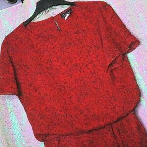 LAST CHANCE - RED BLOUSON DRESS 14 Jenny Vintage *ALTERED* Roses Floral Black